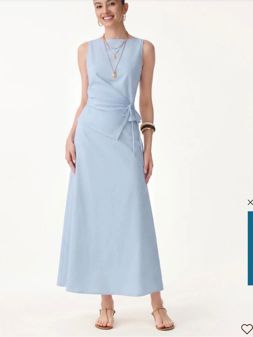 OGL 2Pcs Set Boatneck Waist-Defined Top & Maxi Flared Pull-On Skirt -Size Medium